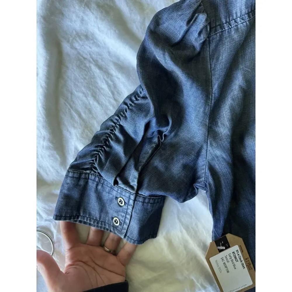 Billy T Women’s Denim Button Up Puff Sleeve Blouse Size Small Boho Chic Casual - Picture 8 of 10